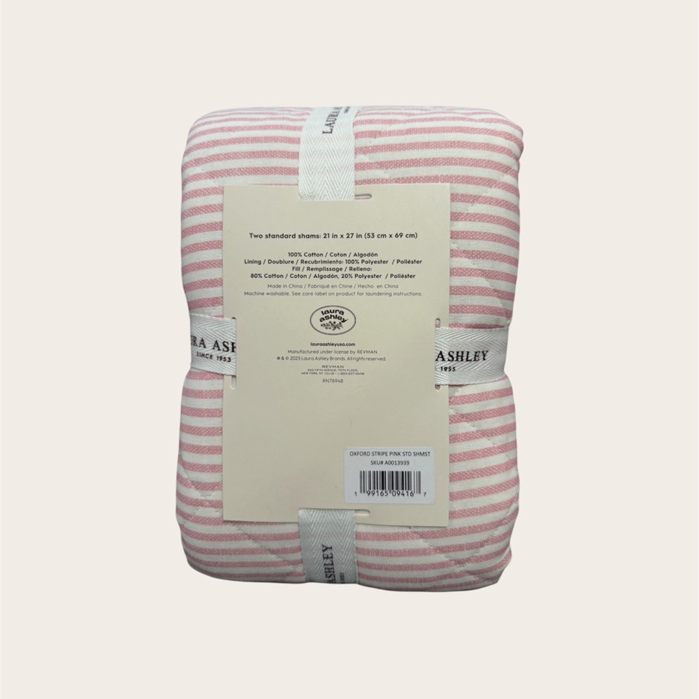 Laura Ashley Pink and White Striped Cotton Pillow Shams - Picture 2 of 2